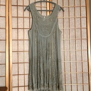 Free People Seafoam Green Embellished Tunic Tank Top